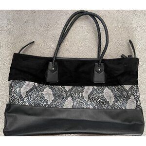 David Jones Paris Large Black Faux Leather Snake Skin Stripe Tote Bag